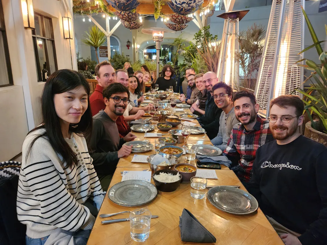 Samaya team eating a meal together in Palo Alto, CA